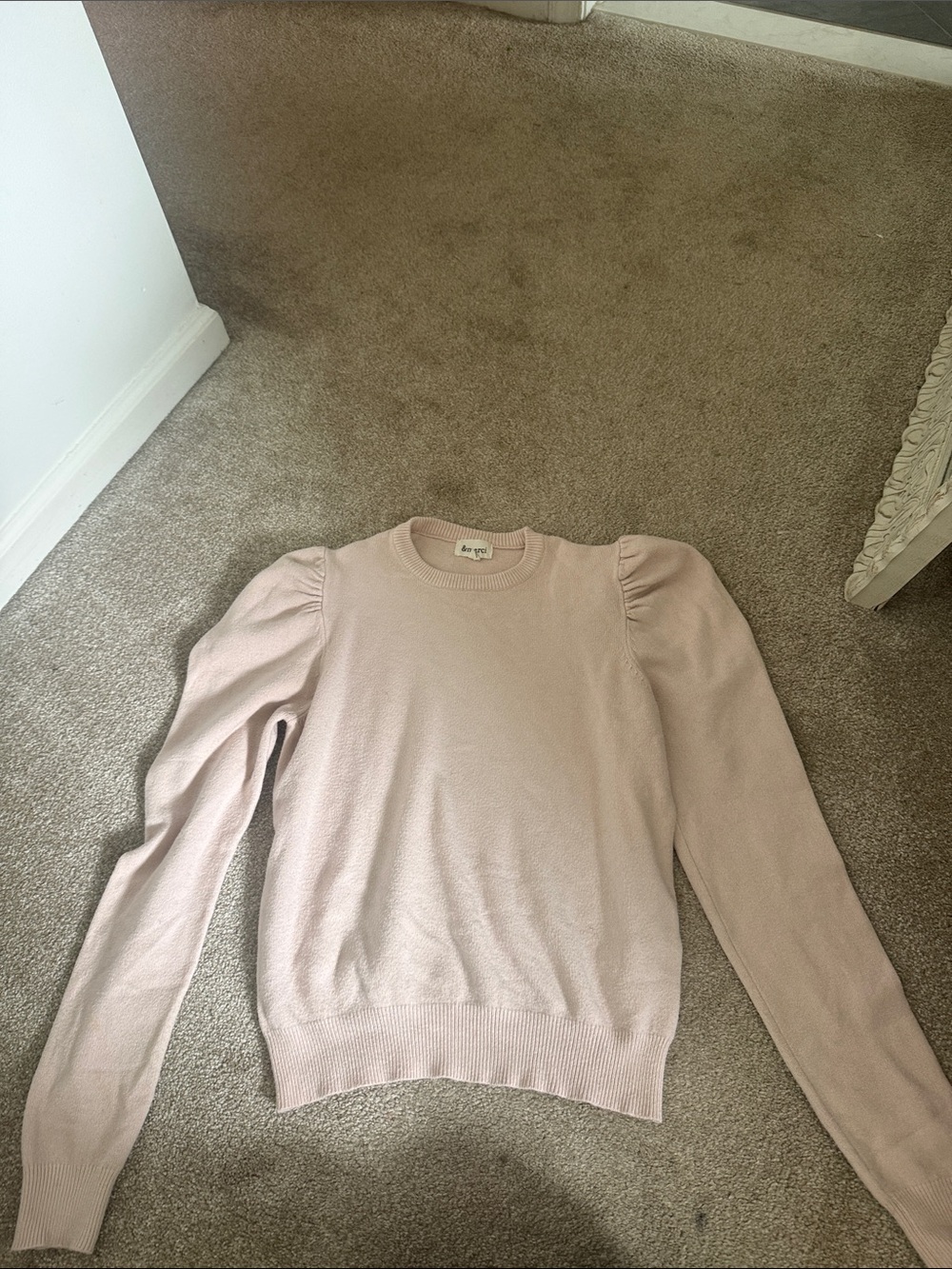 Puff Sleeve Crewneck Sweater in Light Blush Pink